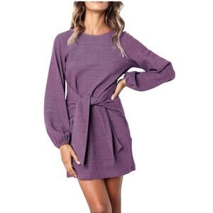 R. Vivimos Cotton Long Sleeve Dress Women's Size L Elegant Knitted Tie Waist